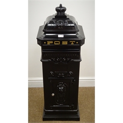  Victorian style aluminium post box, black finish, unused with key, W36cm, H103cm, D33cm  