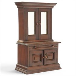 Miniature Victorian mahogany apprentice's cabinet-on-chest, the projecting cavetto cornice...