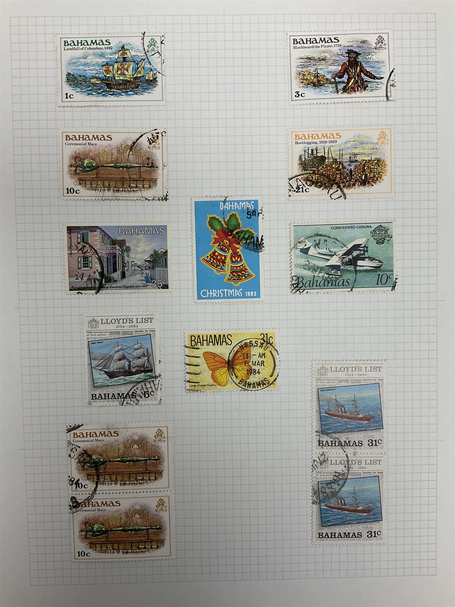 Antigua Queen Victoria and later stamps, including War stamp overprints etc and Bahamas Queen Victoria and later stamps, including Crown Colony, War Charity and other overprints etc, housed on pages