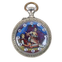 20th century silver plated pocket watch, the dial later printed with an erotic scene, D5cm