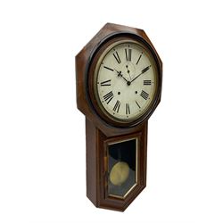 Ansonia 'Long Drop' wall clock in a mahogany and ebonised case c1900, with an octagonal wooden bezel and 12