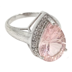 9ct gold pear shaped morganite and diamond cluster ring, hallmarked