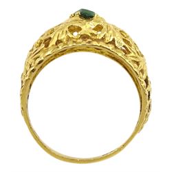 21ct gold single green paste stone set ring, stamped