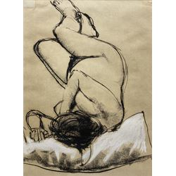 Kenneth Blues Wilson (Scottish 1946-): Nude Study of Sleeping Woman, charcoal heightened with white chalk signed 50cm x 38cm