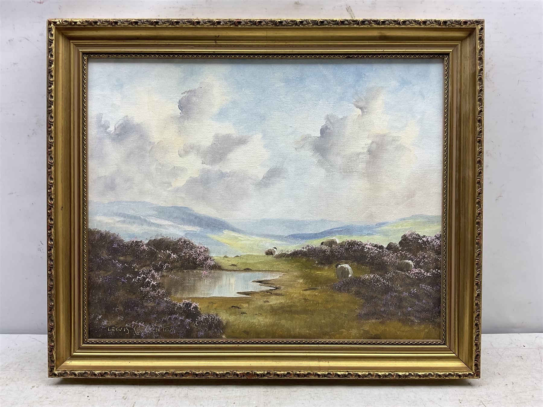 Lewis Creighton (British 1918-1996): Sheep on the Moors, oil on board signed 39cm x 50cm