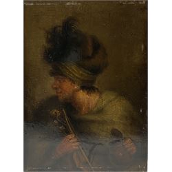Dutch School (17th/18th century): Half length Portrait of a Violinist, oil on oak panel unsigned 17cm x 12cm