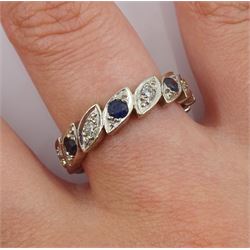 18ct white gold diamond and sapphire full eternity ring, each stone in a marquise shaped setting