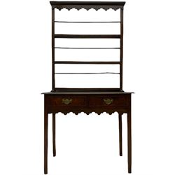 Georgian oak lowboy side table, fitted with two drawers, with plate rack