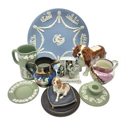 Beswick King Charles Spaniel, together with a Country Artists King Charles Spaniel, four pieces of Wedgwood Jasperware, two lustre jugs, etc