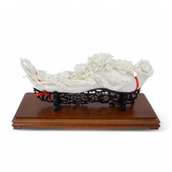 Chinese Jingdezhen porcelain root, in a glass display case, with certificate and box, H35cm