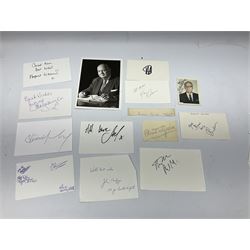 Collection of approximately  500 autographs, signed cards, signed letters, signed photographs etc from famous individuals including Sidney Godolphin, Berkeley Guise, Marquess of Salisbury (Prime Minister), Harold Wilson, Howard Macmillan, Edward Heath, Tony Blair, Prince Richard, Duke of Gloucester & Brigitte, Duchess of Gloucester, Prince Michael of Kent, Golda Meir, Kurt Waldheim, Peter Fraser, Robert Menzies, Hartley Shawcross, David Steel, Enoch Powell, Michael Foot, Denis Healey, Leon Brittan, David Owen, Neil Kinnock, Willie Whitelaw, Manny Shinwell, Norman Tebbit, Geoffrey Howe, Paddy Ashdown, Leslie Hore-Belisha, Samuel Hoare, Margaret Beckett, Michael Heseltine, Oswald Stool, Philip Ben Greet, Charles Santley, Joseph O'Mara, Ada Crossley, Ben Davies, Rutland Barrington, Evelyn Glennie, Moira Shearer, Brian Close, Steffi Graf, John Virgo, Daley Thompson, Brian Lara, Frank Bruno, Steven Spielberg, George Cukor, Leni Riefenstahl, Orson Welles, Paul Newman, Joe E.Brown, Charlton Heston, John Gielgud, Eric Sykes, Caroline Blakiston, Mercedes Ruehl, Beatie Edney, Joseph Cotton, Rula Lenska, Roy Hudd, Caroline Quentin, Ned Sherrin, Tony Britton, Lesley Joseph, Nigel Havers, Rory Bremner, Geraldine James, Clive Anderson, MyAnna Buring, Elkie Brooks, Alan Bennett, Gavin Ewart, Dean Koontz, Red Adair, Viv Nicholson, Gerald Scarfe, Screaming Lord Sutch, Maria von Trapp, Annie Besant, Reginal Bacon etc 