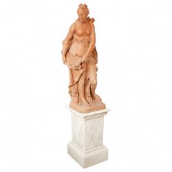 Neoclassical style terracotta statue depicting a draped allegorical female figure, possibl...