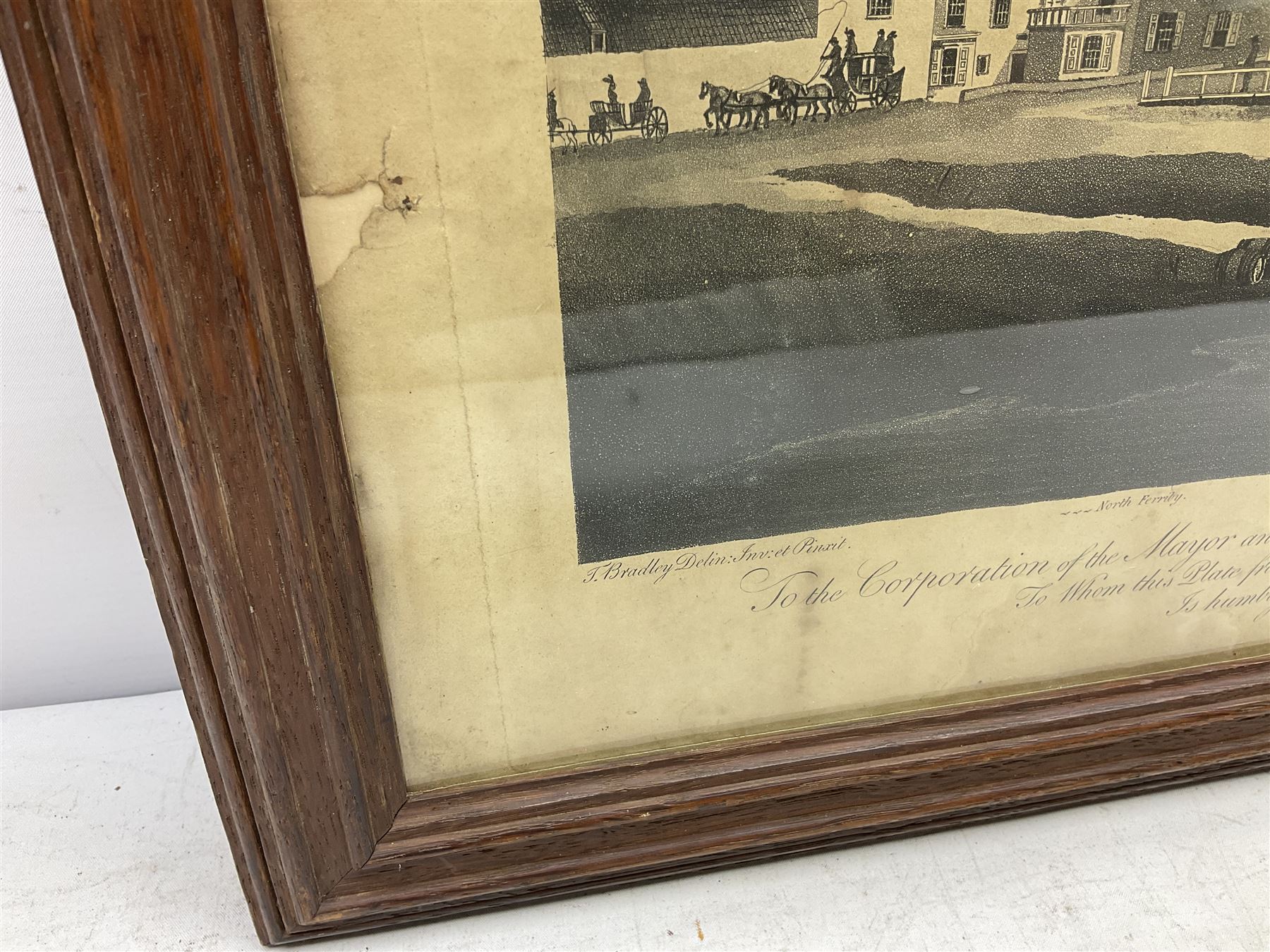 John Hassell (British 1767-1825) after Thomas Bradley (British 18th/19th century): 'Barton Ferry', engraving pub. 9th July 1801, inscribed 'To the Corporation of the Mayor and Burgesses of the Town and Borough of Kingston upon Hull, to whom this Plate from the Original Painting taken on the Spot is humbly Dedicated by their Grateful Servant Thomas Bradley' in the plate 41cm x 57cm  