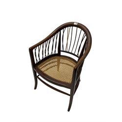 Early 20th century occasional armchair, stick back with cane seat