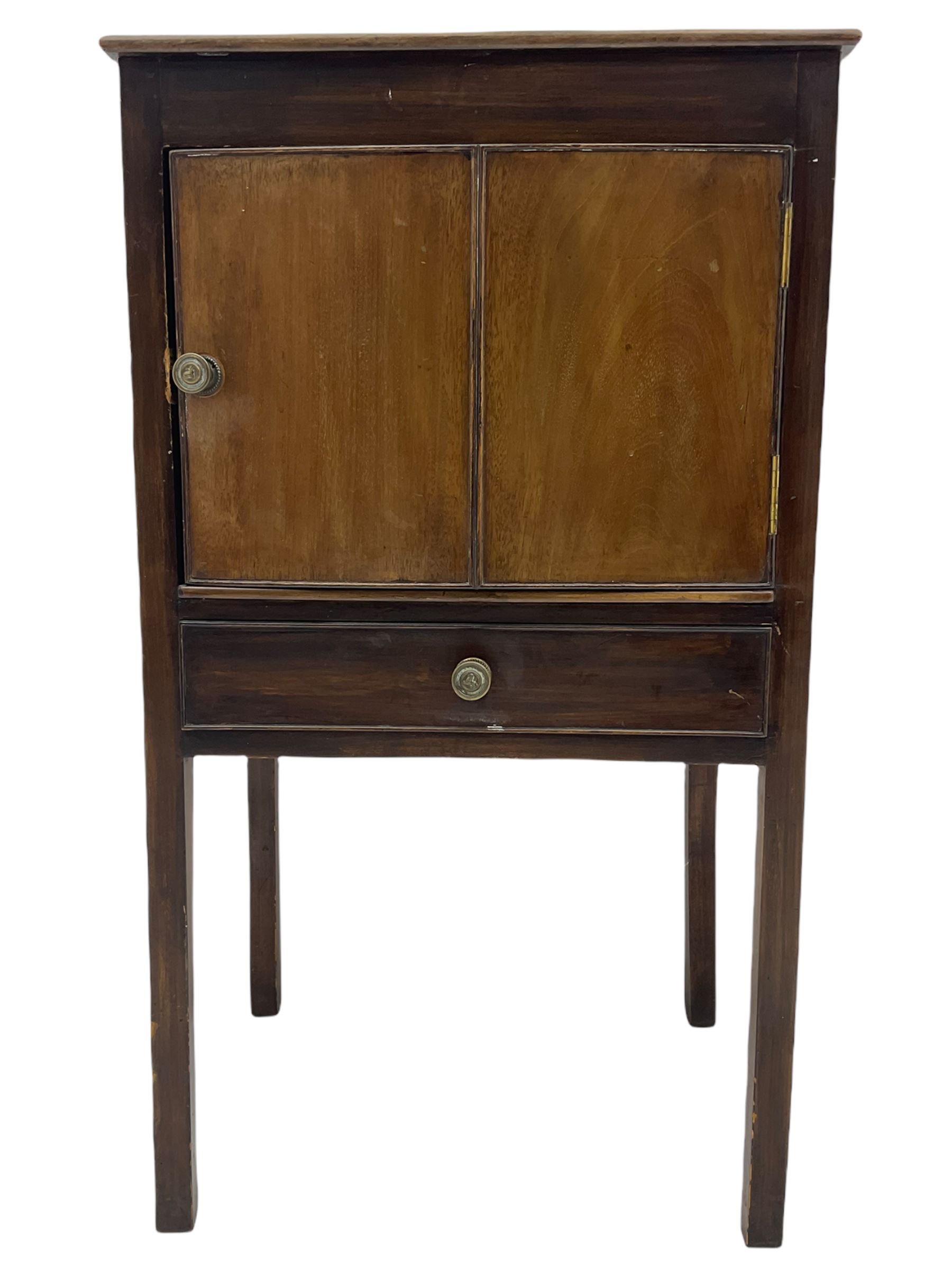 Georgian mahogany night cupboard, enclosed by single door and fitted with single drawer, square supports