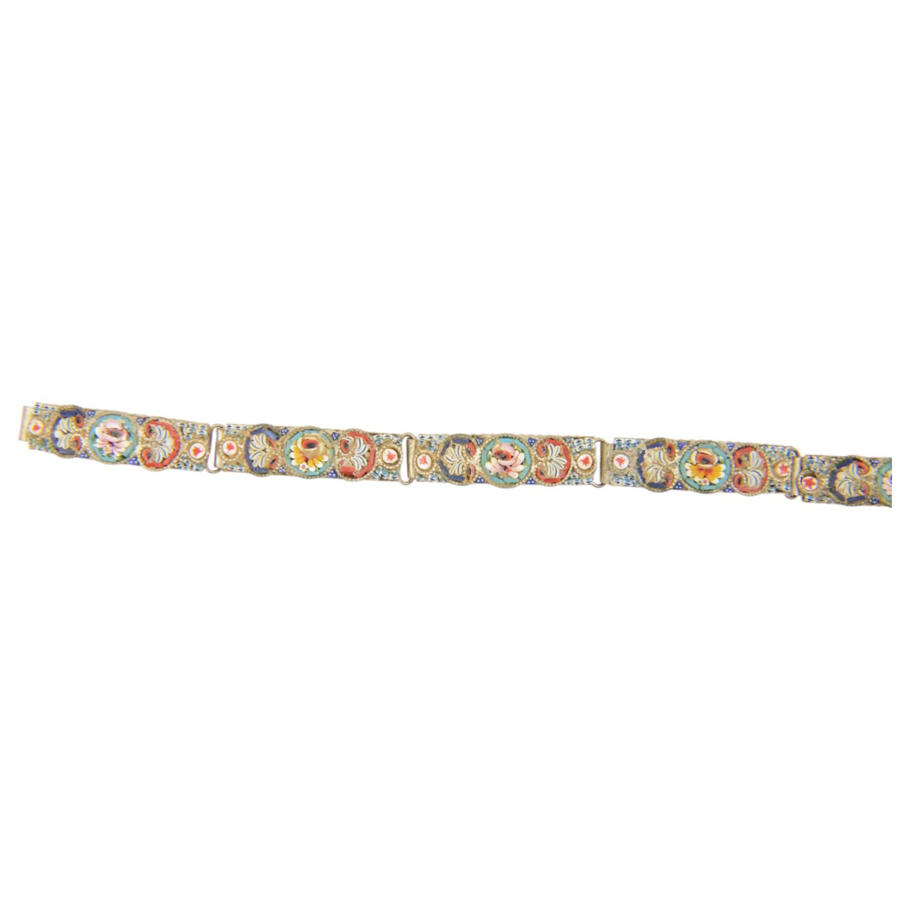 Five micro mosaic bracelets, each bracelet having five panels centred with flowers
