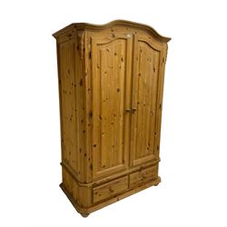 Solid pine double wardrobe with two drawers (W123cm, H200cm, D66cm), and matching chest (W93cm, H93cm, D47cm)