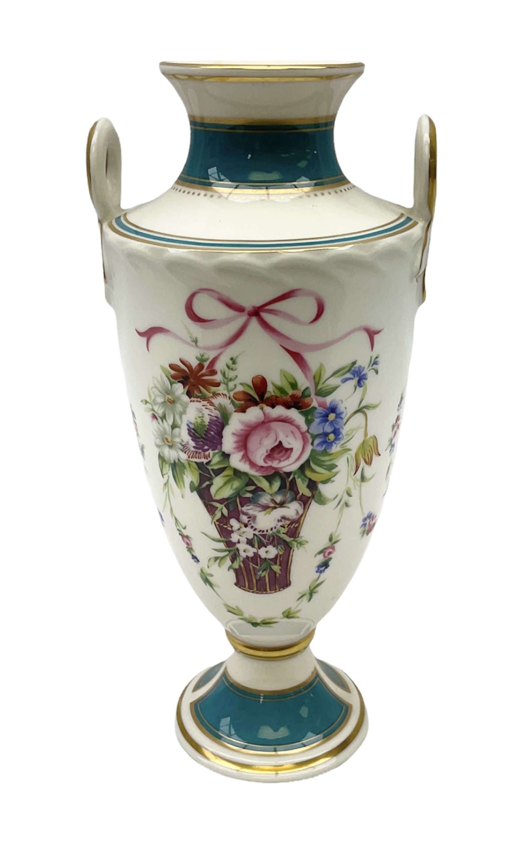 Minton Rose Basket bicentenary vase, with printed mark beneath H22.5cm