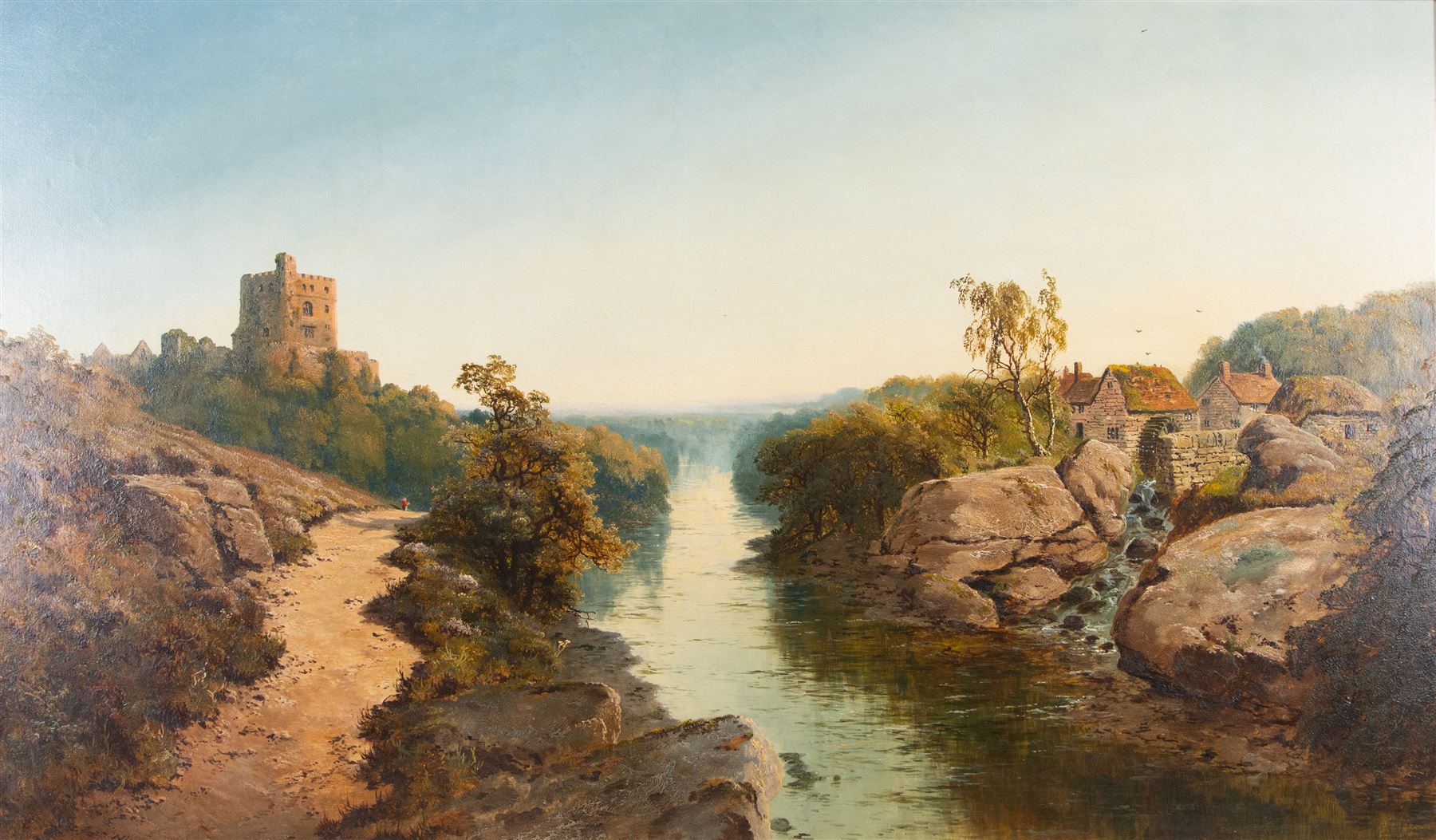 Edmund John Niemann (British 1813-1876): The River Swale below Richmond, oil on canvas signed 76cm x 127cm