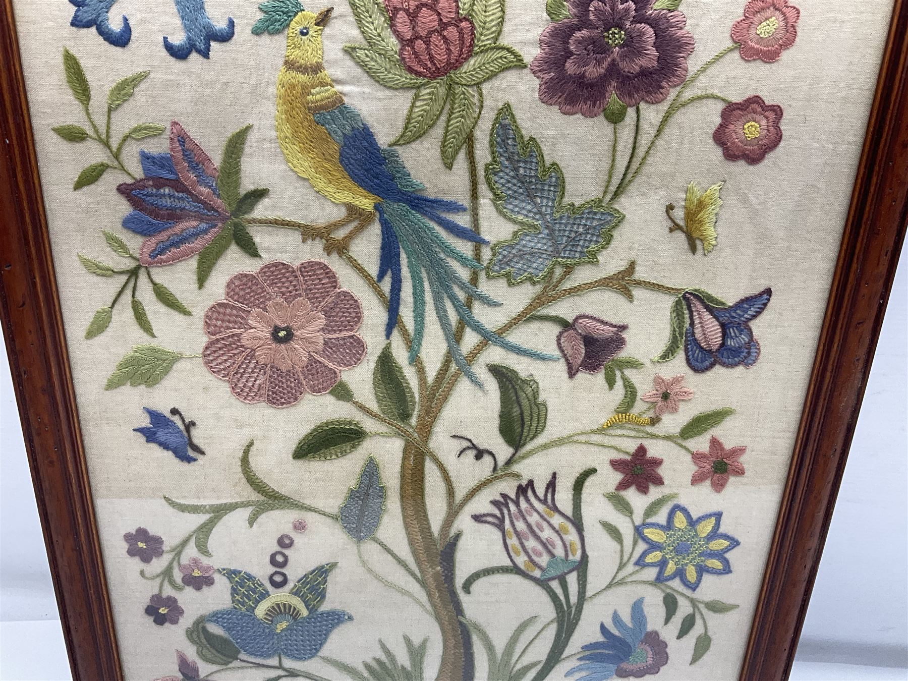 Two 1950s tapestries, the framed example celebrating the 1953 coronation, the second converted into a fire screen depicting a floral display, firescreen H70cm (2)