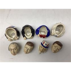 Seventeen Face Pots by Kevin Frances, to include President Lincoln, President George W Bush, The Vegas Wizard, Vegas Showgirl, Martin Luther King, Miss Liberty, President Kennedy etc, all boxed 