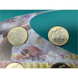 The Royal Mint Queen Elizabeth II 2002 Manchester Commonwealth Games four coin two pound coin  set in card display