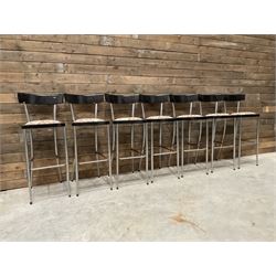 Seven chrome framed tall ball stools with upholstered seat and three other tall stools (10)