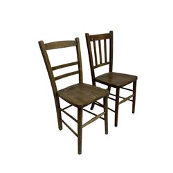 Harlequin set ten oak and beech Sunday School or chapel chairs, slatted or ladder backs (10)