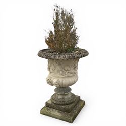 Victorian design Country House cast stone urn on plinth base,