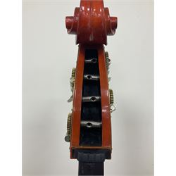 Contemporary 3/4 Double Bass, Body height bottom to shoulder 110cm, With steel tuning pins and ebonised fingerboard, no strings, bridge, tail piece, or endpin Although called a 3/4 size bass, this size is recognised as a regular sized Double Bass 
