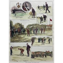 'Golf at Southport - The Centenary Medal', 20th century hand-coloured engraving 36cm x 26cm