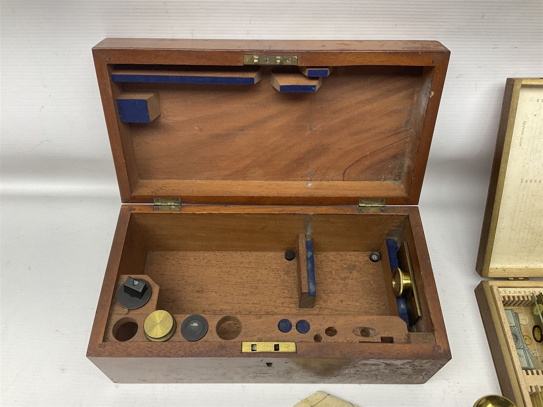 R & J Beck London microscope, model 7597, contained in fitted case, together with a boxed collection of glass microscope biological sample slides