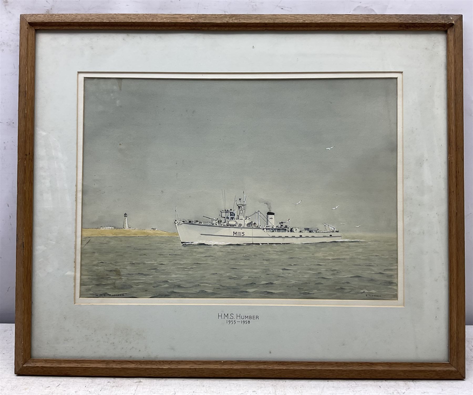 Commander Eric Erskine Campbell Tufnell RN (British 1888-1979): 'HMS Essington', 'HMS Vanguard', 'HMS Galatea', 'HMS Humber', and 'HMS Burnham', set five watercolours heightened in white signed and titled 26cm x 37cm (5)