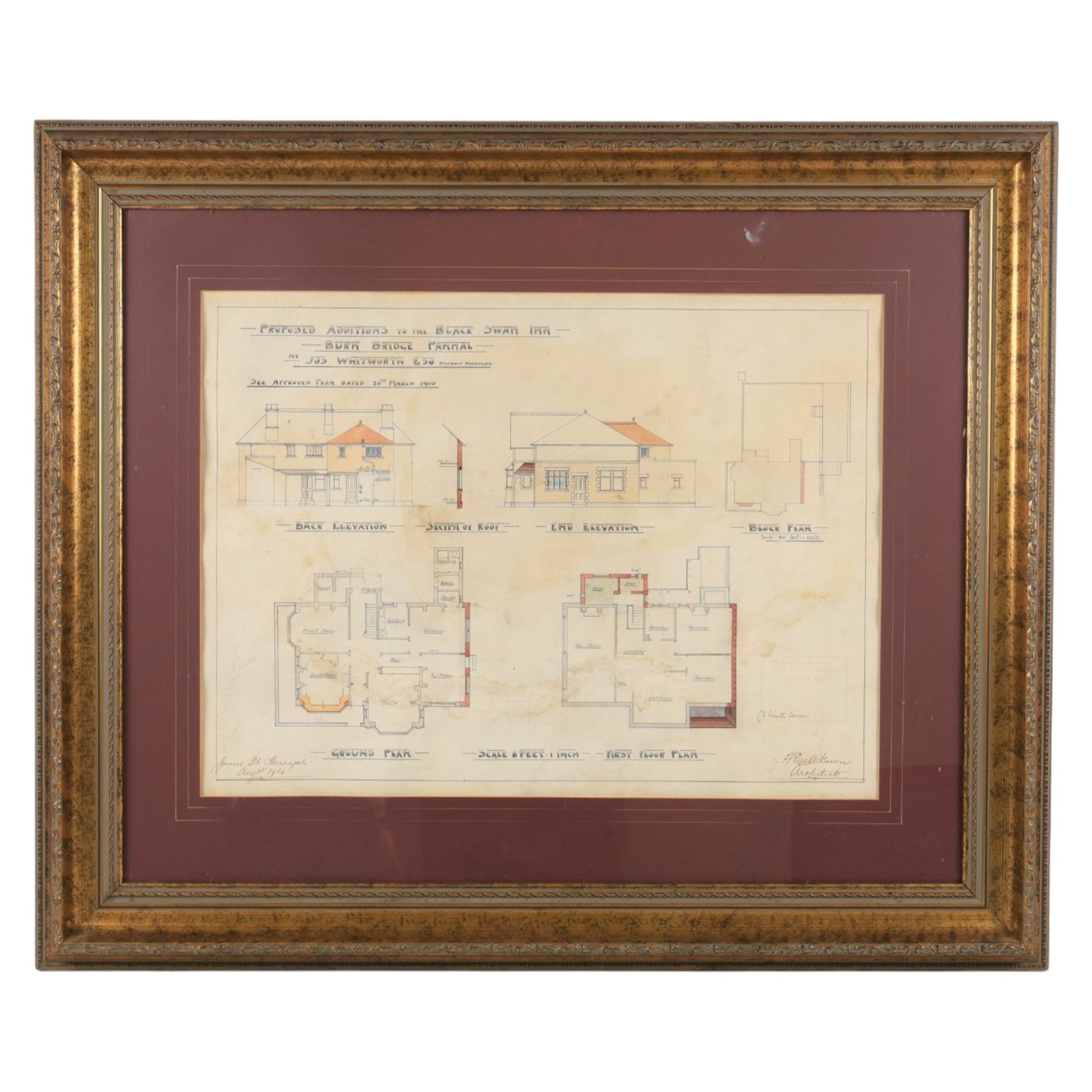 Hand-drawn plan of the Black Swan Inn, circa 1900, 42cm x 58cm