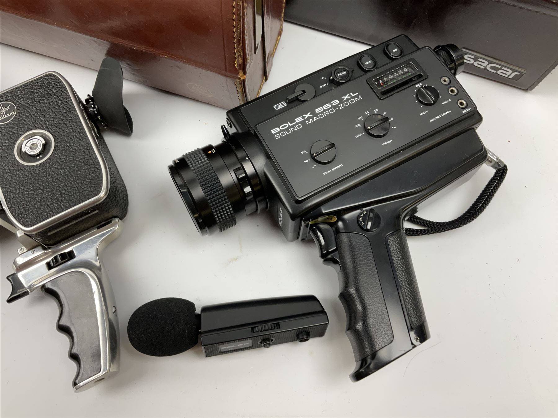 Bolex Paillard B8 cine-camera, Bolex Paillard P1 Zoom Reflex cine-camera and a Bolex 563 XL sound macro-zoom camcorder, all housed in carry cases, all untested