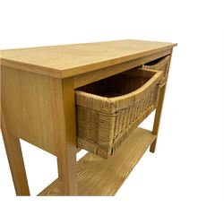 Ash two tier console table, with two basket drawers