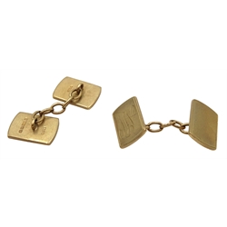  Pair of 9ct gold cufflinks, engine turned decoration and engraved initials 'NW' approx 10.28gm  