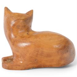 Naive Folk Art carved wooden figure of a recumbent cat, H13cm, L19cm