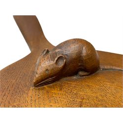 Mouseman - circa. 1940s/50s adzed oak cheese board, oval form with handle, the board carved with mouse signature, by Robert Thompson of Kilburn, L37cm D18cm 