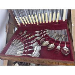 Cased canteen of cutlery, together with set of fish flatware, French teawares etc, in two boxes 