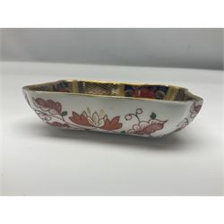 Royal Crown Derby Imari pattern 4971, cup and saucer, circa 1913, together with Royal Crown Derby Imari pattern 1128, trinket dish, circa 1978, both with printed mark beneath 