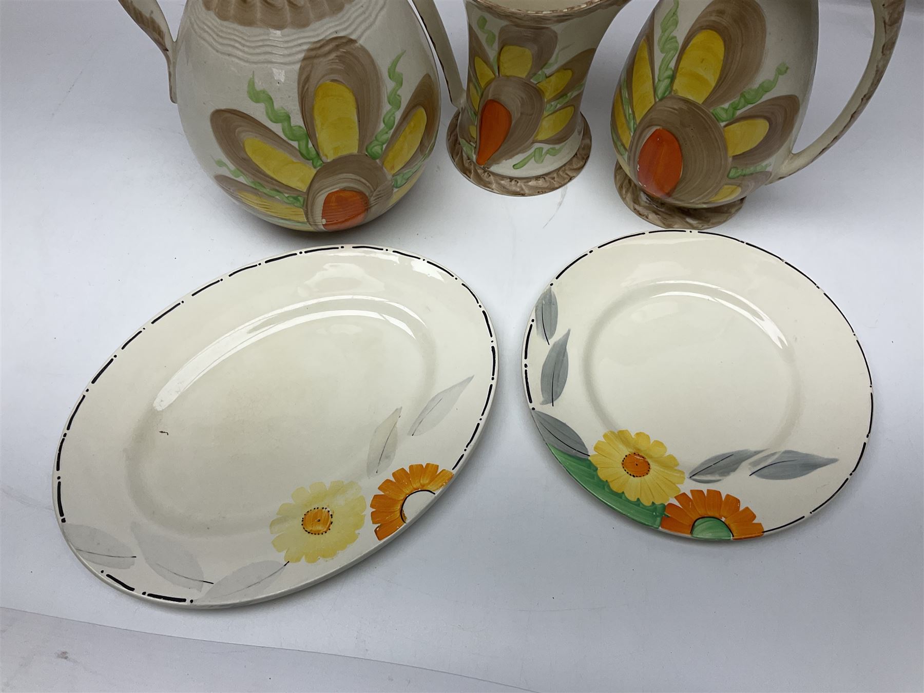 Murano glass dish together with three Myott jugs etc