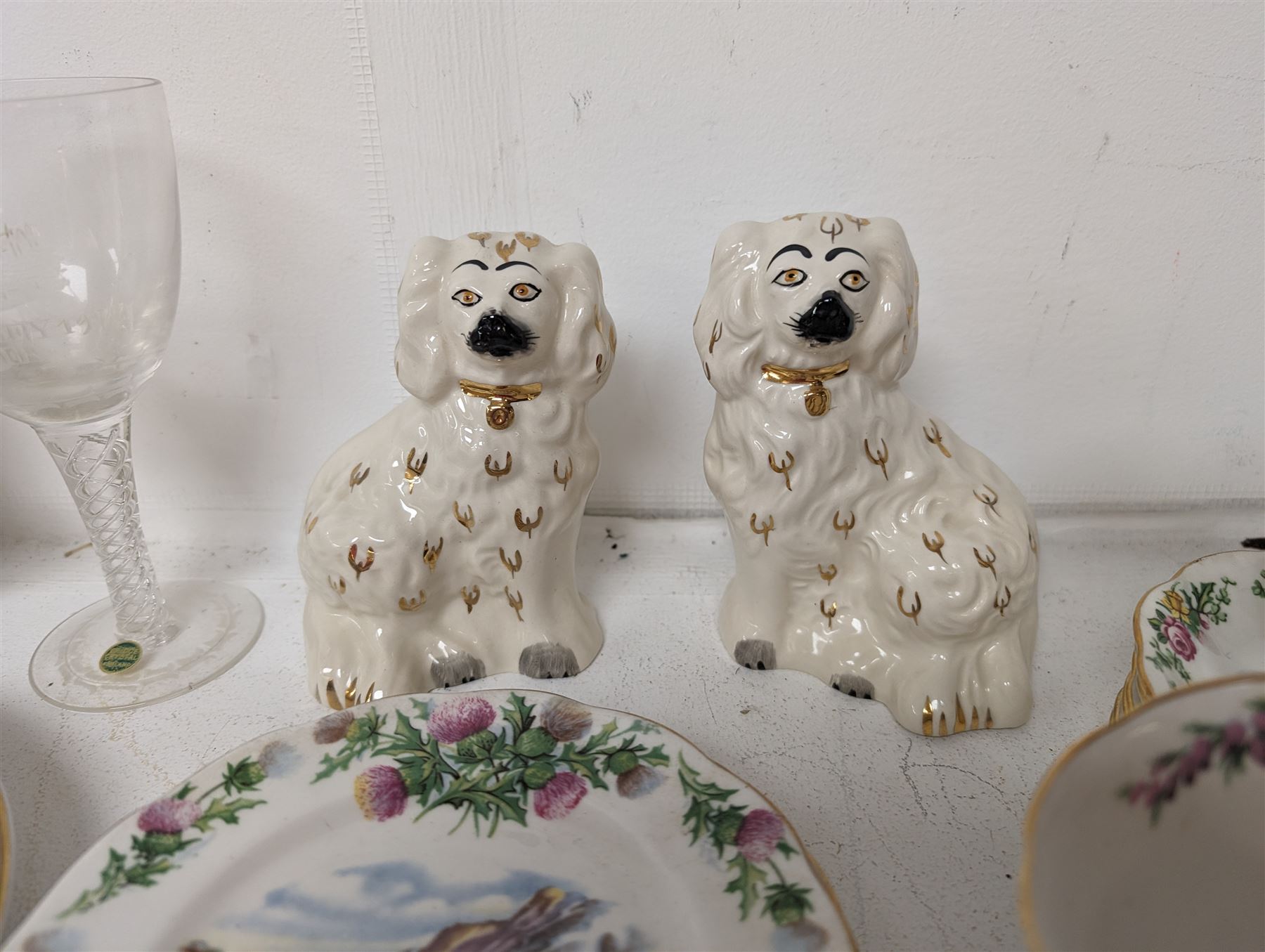 Pair of Beswick staffordshire style King Charles Spaniels, together with Royal Albert teacups, etc 