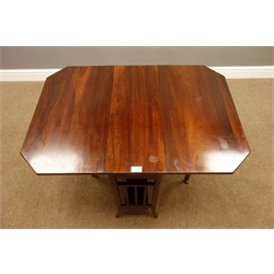  Edwardian mahogany drop leaf Sutherland table, W62cm, H69cm  