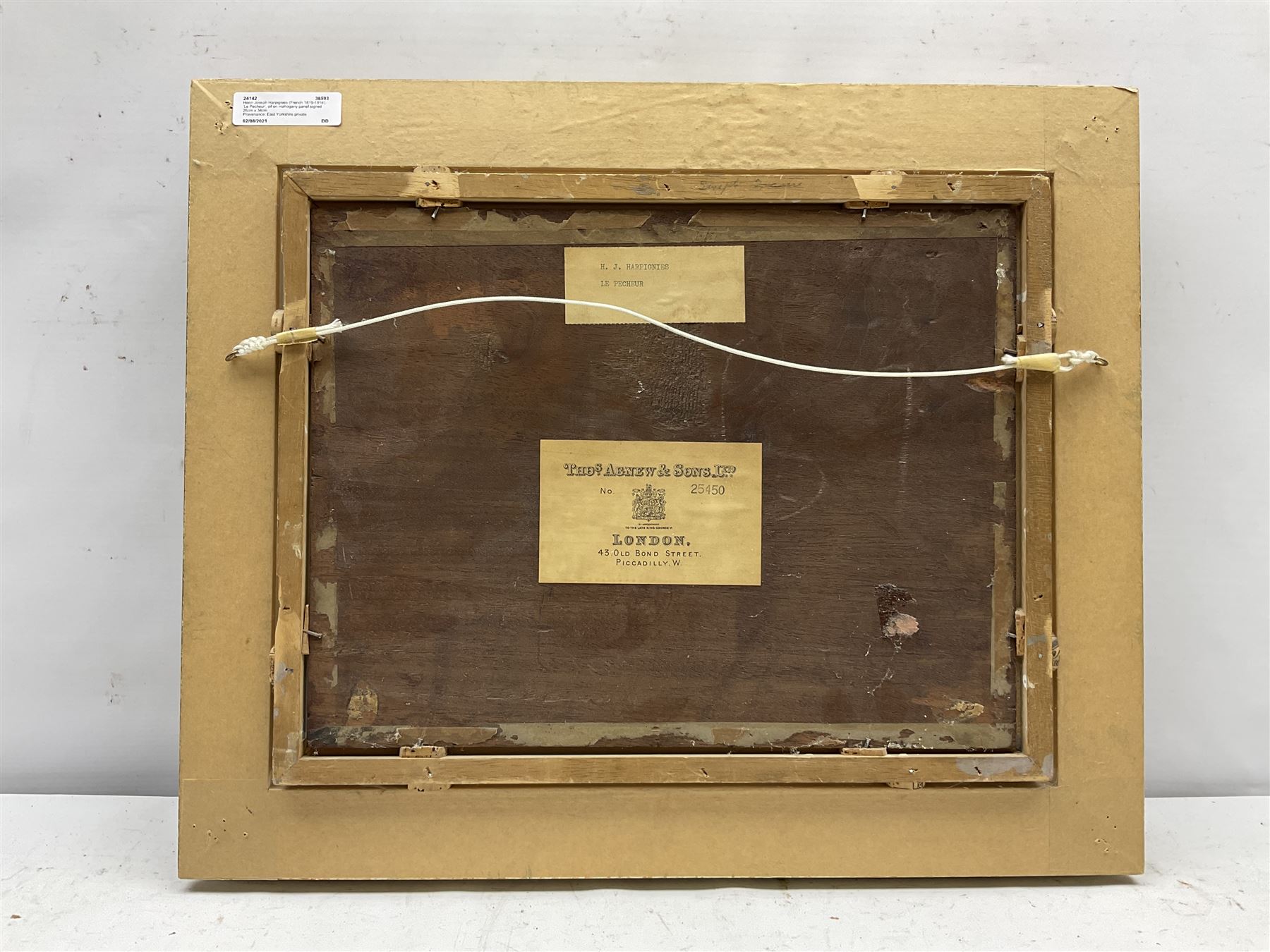 Henri Joseph Harpignies (French 1819-1916): 'Le Pecheur', oil on mahogany panel signed 26cm x 34cm
Provenance: East Yorkshire private collection; with Thomas Agnew & Sons, Old Bond Street, labelled verso No.25450 

