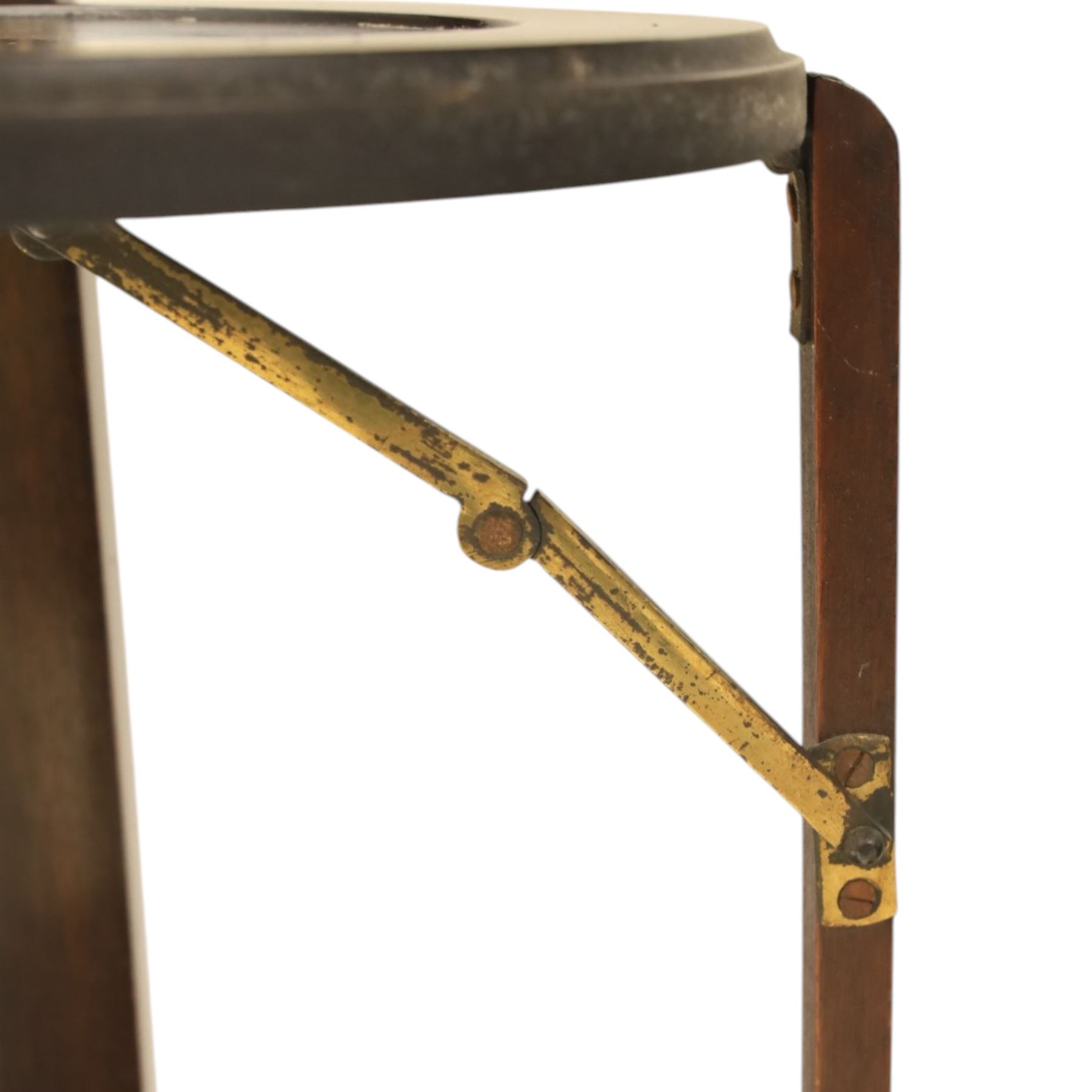 Early 20th century side table with double cake stand, rectangular moulded top, cake stands either side with support, raised on square legs terminating in castors