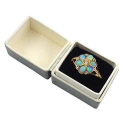 Early 20th century oval opal and diamond flower head cluster ring, Birmingham 1912