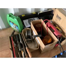3 x 110v twin head work lamps, hand tools, Land Rover lamp guards, rubber washers, collection of bearings, jockey wheel clamp, hand tools etc - THIS LOT IS TO BE COLLECTED BY APPOINTMENT FROM DUGGLEBY STORAGE, GREAT HILL, EASTFIELD, SCARBOROUGH, YO11 3TX