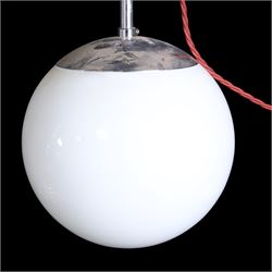 White glass ceiling lights, together with another glass shade  