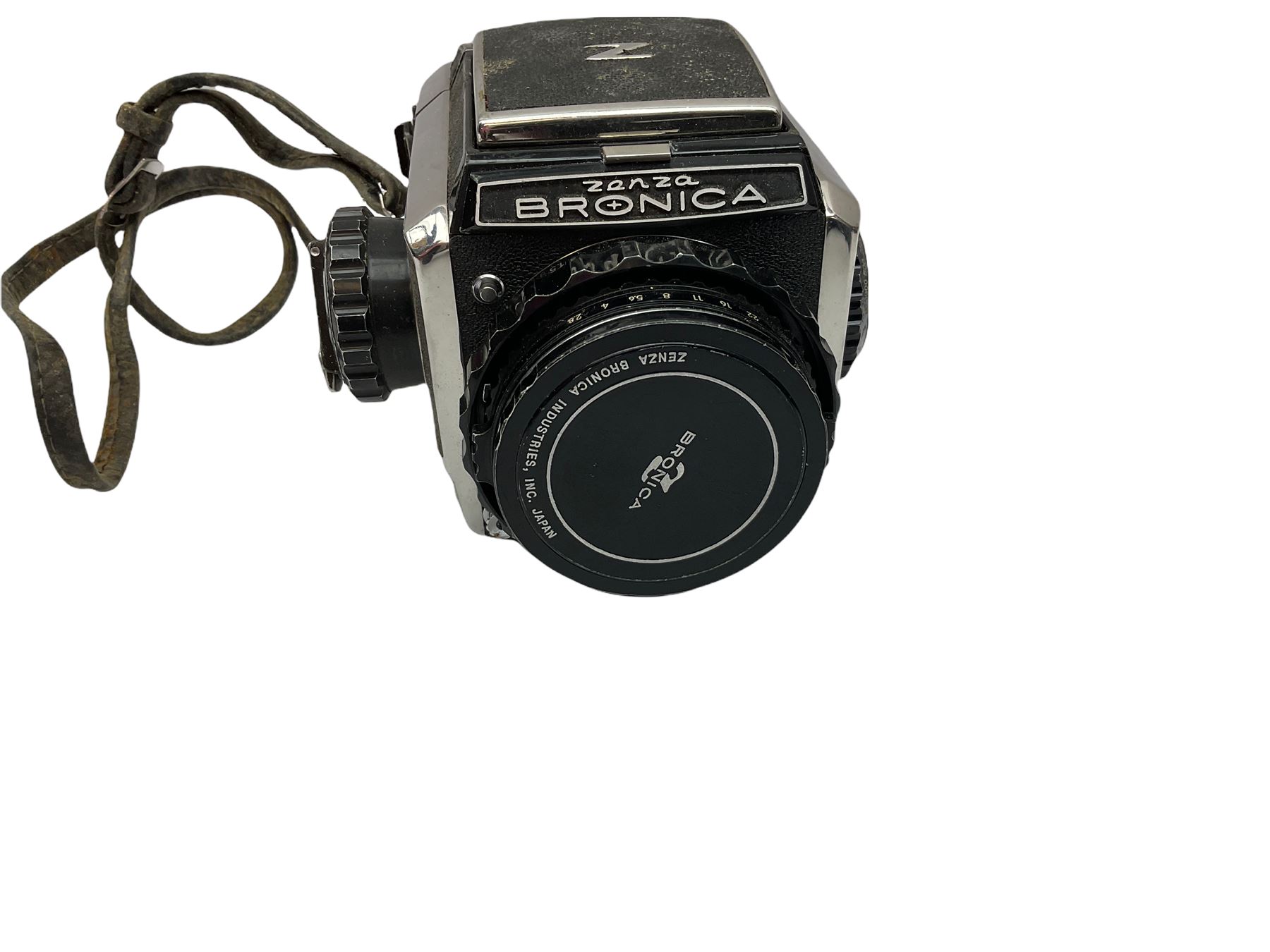 Zenza Bronica S2A medium format camera body, with Nikkor-P '1:2.8 f-75mm' lens, Zenza Bronica Zenzanon MC '1:3.5 f-150mm lens, Zenza Bronica Tele-Converter-E 2x, and two additional film cases. in a Billingham camera bag